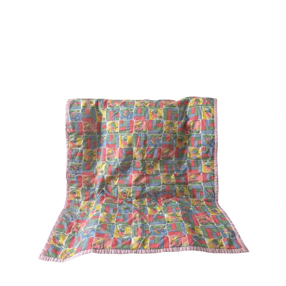 Handmade Children Patchwork Quilt Blanket Pink Nursery Throw 51x42 Baby Toddler